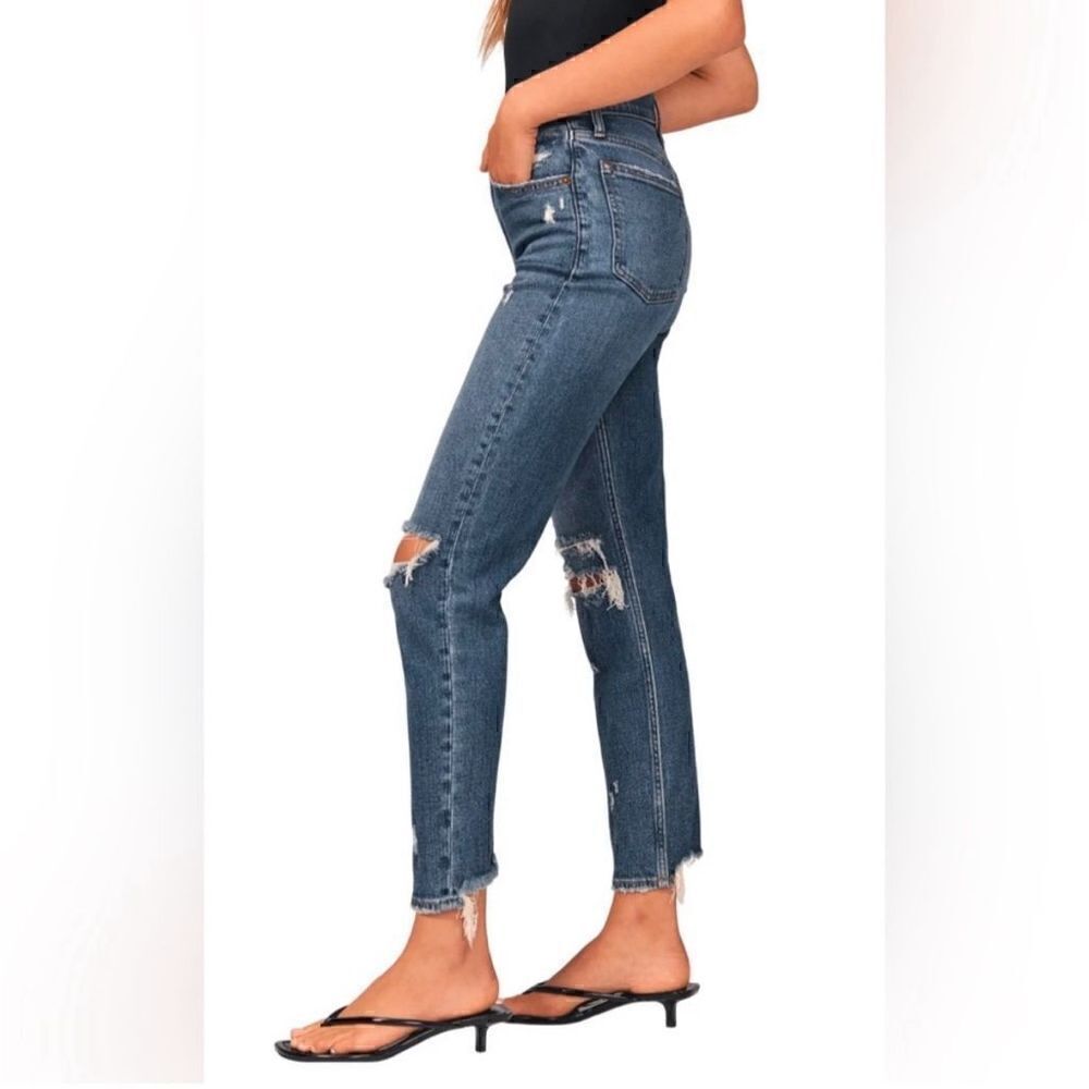 Abercrombie The Skinny High Rise Destroyed Dark Wash Denim Jeans, 29 / 8R